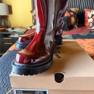Dr. Martens Cherry Red Patent Platform Knee-High Boots